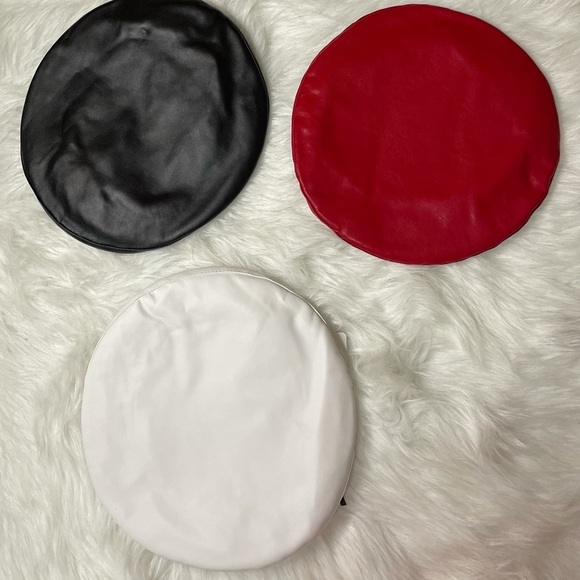 NEW TRENDY RED FAUX LEATHER BERET main image 7